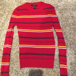 Forever 21 Ribbed Red Sweater With Stripes